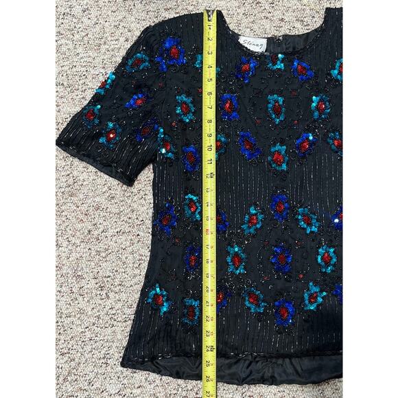 Vintage Stenay Beaded Sequined Embellished Short Sleeve 100% Silk Top Size XL - Picture 7 of 9